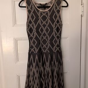 BCBGMaxAzria Black and Cream Patterned Midi Dress